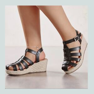 Luoika Women's 9.5 Wide Width Ankle Strap Wedge Sandals New